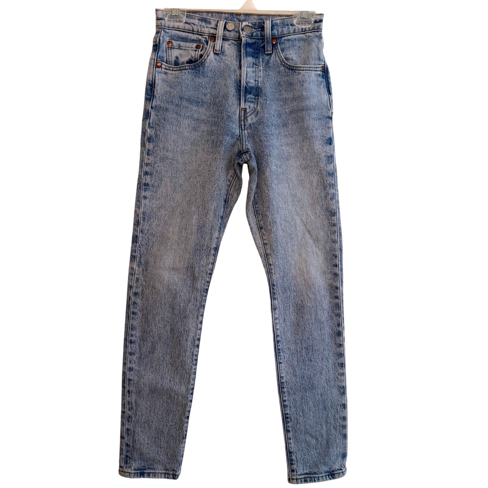 Levis Classic Denim Big E Womens 24x30 Light Blue Acid Wash High Rise Button Fly